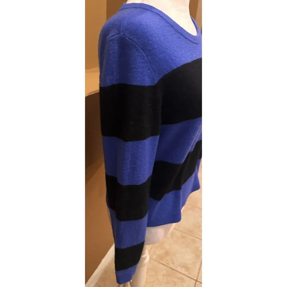 Alice + Olivia Womens Black Sapphire Blue Striped Sweater 99% Cashmere Size M